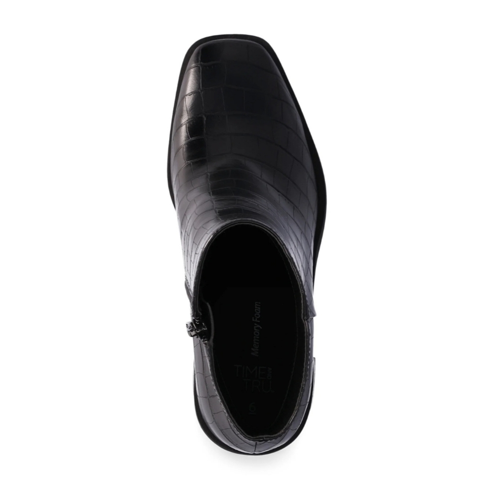 Black Croc-Embossed Ankle Boots - Picture 4 of 6